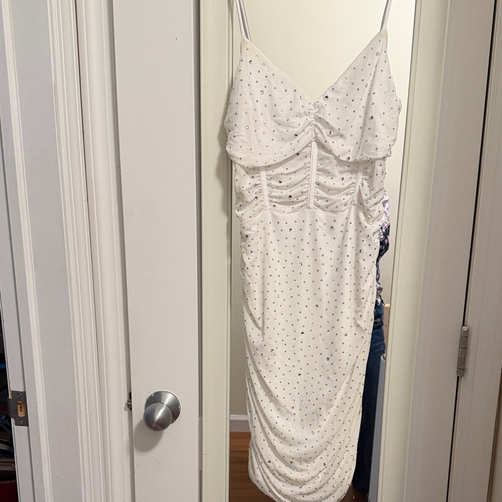 White Spaghetti-Strap Ruched  Cocktail l Dress